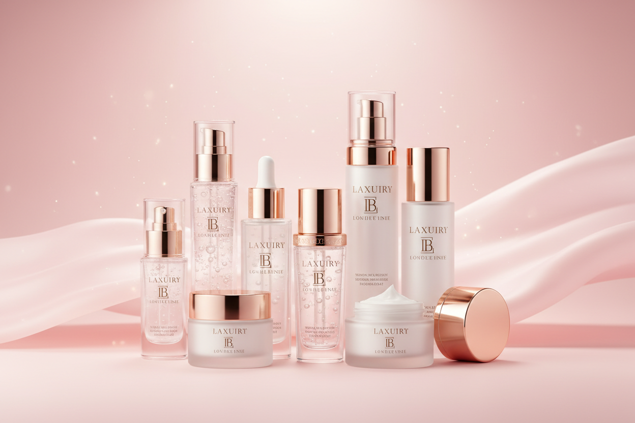 full hd pink background beauty skincare glowing products